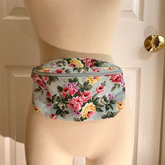 Handbags - Light Blue and Pink Floral Fanny Pack